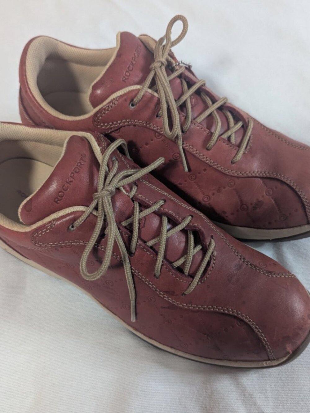 Rockport Womens 10 Brick Red Leather Lace Up Walking Sneakers APW2096NM